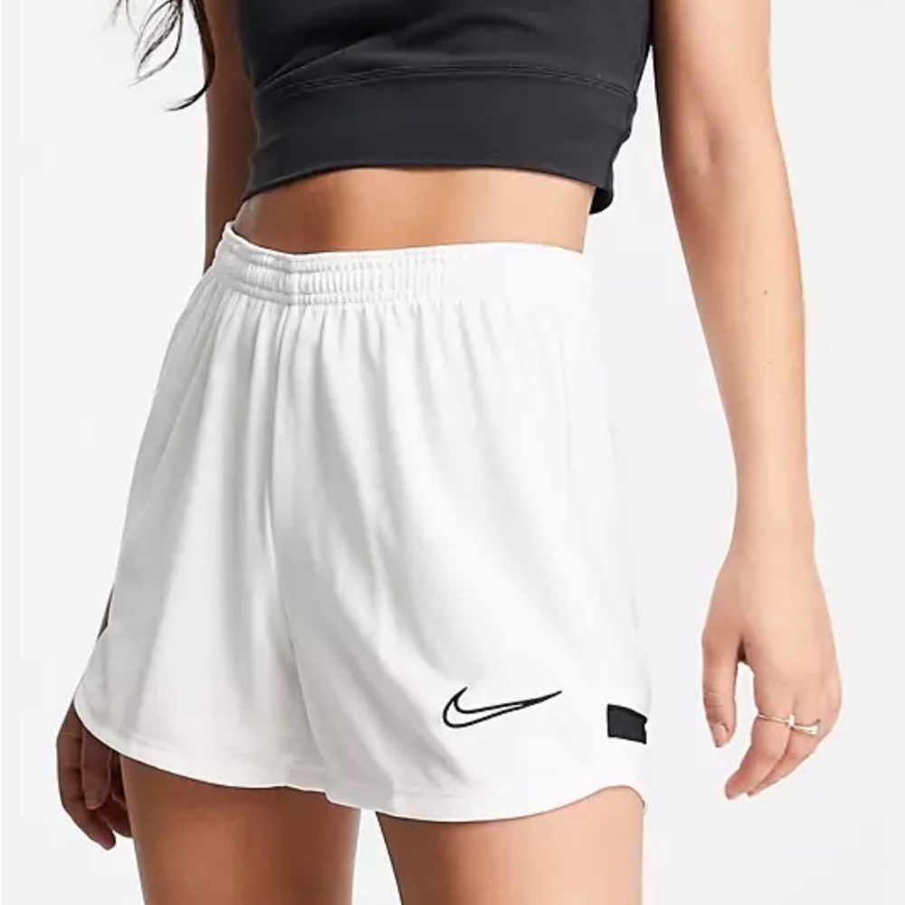 Nike White Athletic Shorts with Black Swoosh